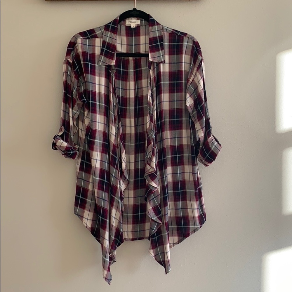 Ruffle Front Plaid Shirt